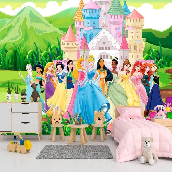 Papel de Parede Adesivo, Infantil Princesas Jardim 1X1