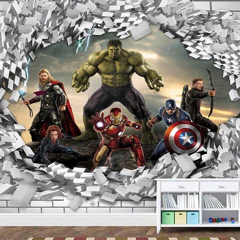 Papel de Parede Adesivo Vingadores Marvel 3D Buraco Parede