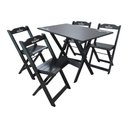 Ver imagem 1 de Conjunto Mesa Dobrável Madeira 110x70 com 4 Cadeiras Personalizada Hei Preta - Tarimatã