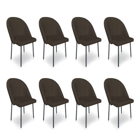 Kit 8 Cadeiras Poltrona de Jantar Ariel Suede Pés de Ferro Preto - Pallazio