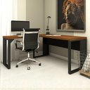 Ver imagem 5 de Mesa Escrivaninha Industrial em L Pés Metal Nogal Pr F5 Cor:Nogal com Preto