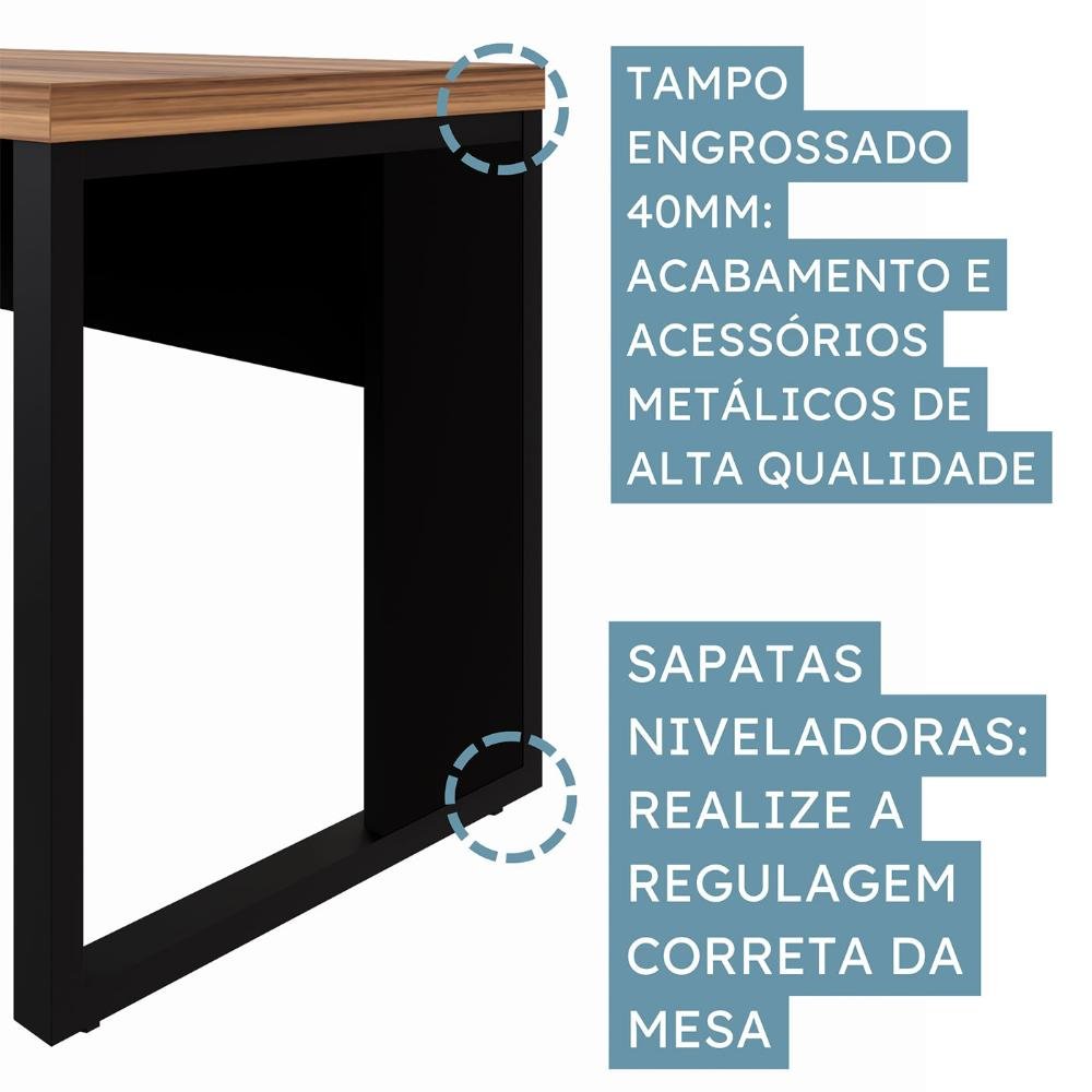 Mesa Escrivaninha Industrial em L Pés Metal Nogal Pr F5 Cor:nogal com Preto - 7