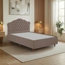 Ver imagem 1 de Kit Cama Box Casal + Cabeceira Estofada em Madeira Maciça Curva Provençal com Capitonê Marrom