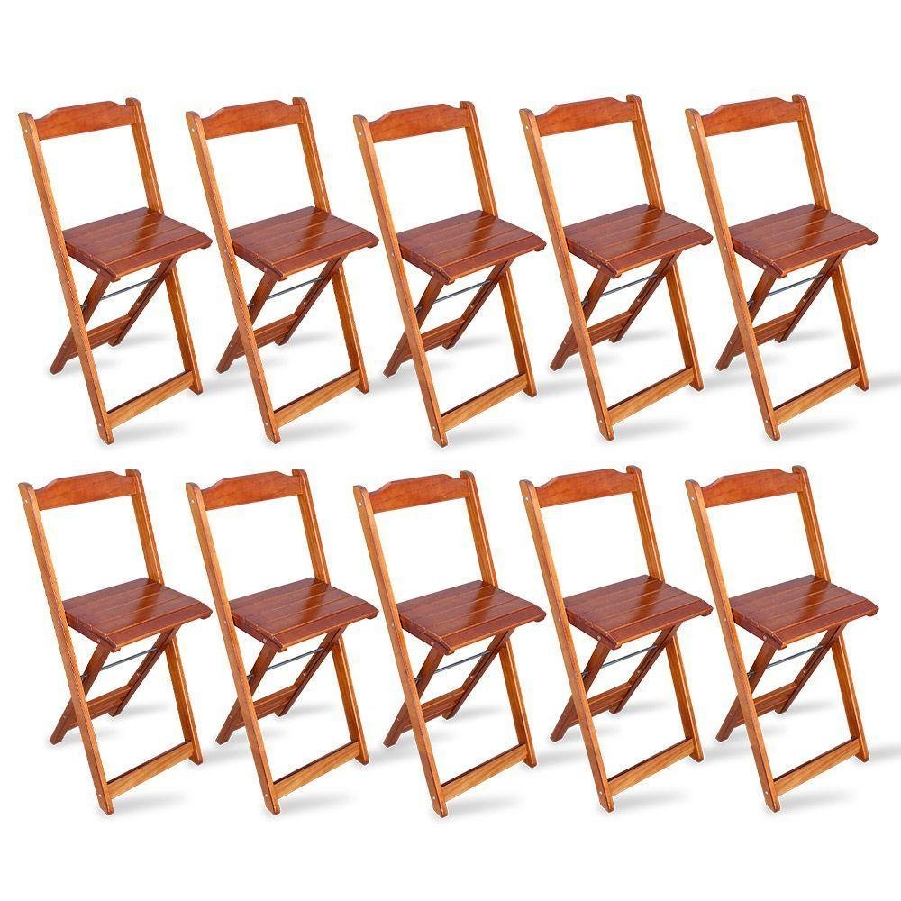 Kit 10 Cadeiras Bistrô Dobrável Madeira Padrão Imbuia Cor: Marrom - 1