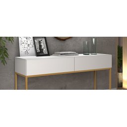 Aparador Buffet Industrial Pé de Ferro Dourado Eros 1,10mt com 2 Gavetas Espaçosas Branco Fosco - 4