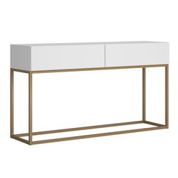 Aparador Buffet Industrial Pé de Ferro Dourado Eros 1,10mt com 2 Gavetas Espaçosas Branco Fosco - 2