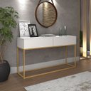 Ver imagem 1 de Aparador Buffet Industrial Pé de Ferro Dourado Eros 110cm com 2 Gavetas Espaçosas Branco