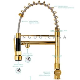 Torneira para cozinha Gourmet Misturador Monocomando Munim Pingoo.casa - Dourado - 4