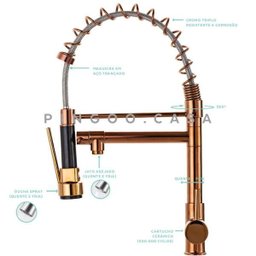 Torneira para cozinha Gourmet Misturador Monocomando Munim Pingoo.casa - Dourado Rose - 4