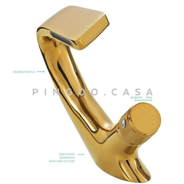 Torneira para banheiro cascata Misturador Monocomando Baixa Cairu Pingoo.casa - Dourado - 4