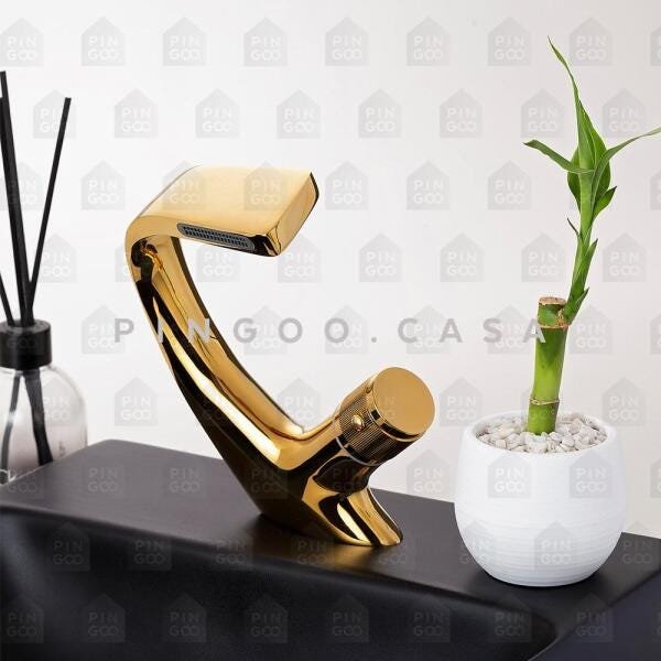 Torneira para banheiro cascata Misturador Monocomando Baixa Cairu Pingoo.casa - Dourado - 2