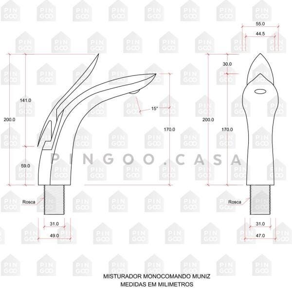 Torneira para banheiro cascata Misturador Monocomando Baixa muniz Pingoo.casa - Dourado - 5