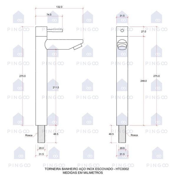 Torneira Para Banheiro em Aço inox Escovado Alta Amazonas Pingoo.casa - Preto - 5