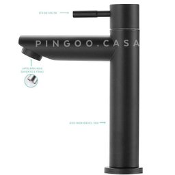 Torneira Para Banheiro em Aço inox Escovado Baixa Amazonas Pingoo.casa - Preto - 4