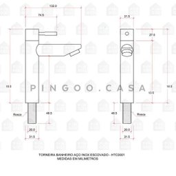 Torneira Para Banheiro em Aço inox Escovado Baixa Amazonas Pingoo.casa - Preto - 5