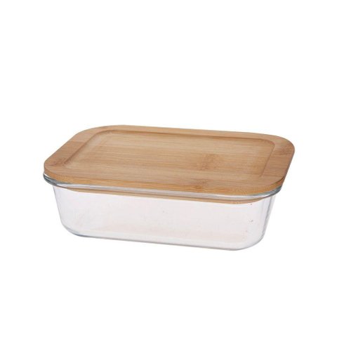 Porta Mantimento Retangular em Vidro Borossilicato com Tampa em Bambu 640ml 29103 - Dynasty