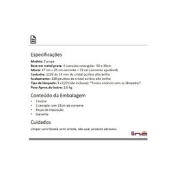 Lustre Pendente Cristal Acrílico 50x30x72 Lina Design Ac017 - 6