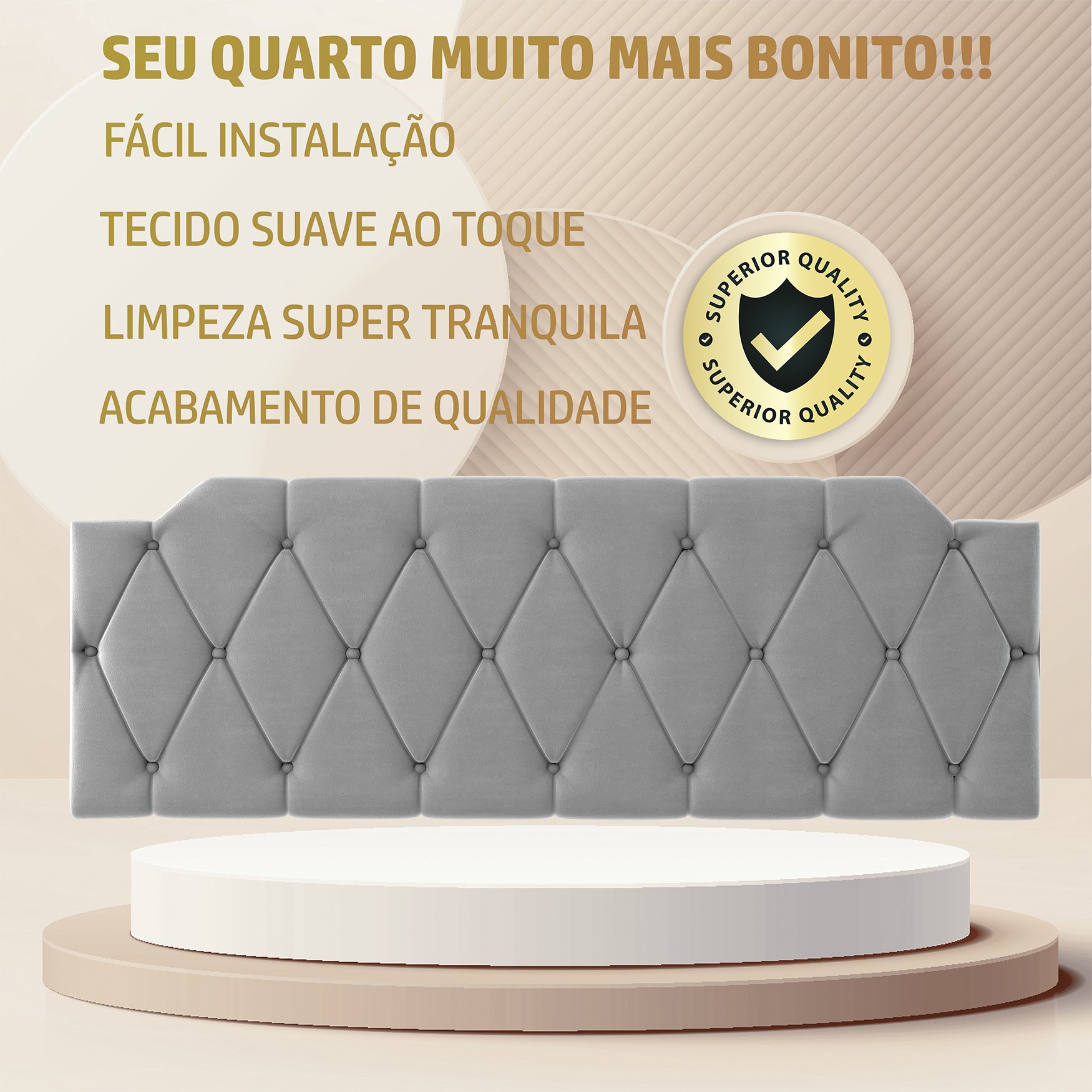 Cabeceira Estofada Kelly Para Cama Queen Size Casal 1,60m Cinza - 5