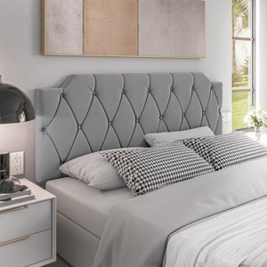 Cabeceira para Cama Queen Size Casal 1,60m Estofada Cinza - Modelo Kelly