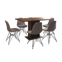 Ver imagem 6 de Mesa Jantar Londres Retangular Amêndoa 137x90 Base Preta 6 Cadeiras Estofadas Nude Médio Ferro