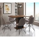Ver imagem 1 de Mesa Jantar Londres Retangular Amêndoa 137x90 Base Preta 6 Cadeiras Estofadas Nude Médio Ferro