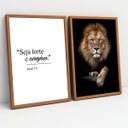 Ver imagem 1 de Kit 2 Quadros Decorativos para Sala Leão de Judá Seja Forte e Corajoso com Moldura Escritório Quarto