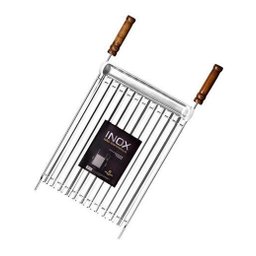 Grelha Inox Parrilla Argentina Grilazer 40x 40cm com Calha e Cabo Madeira Verniz - 2