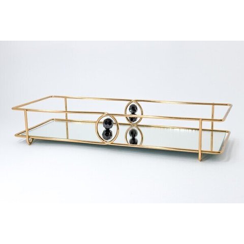 BANDEJA ELO 10 X 28 CM COM PEDRAS - GOLDEN - PRETA