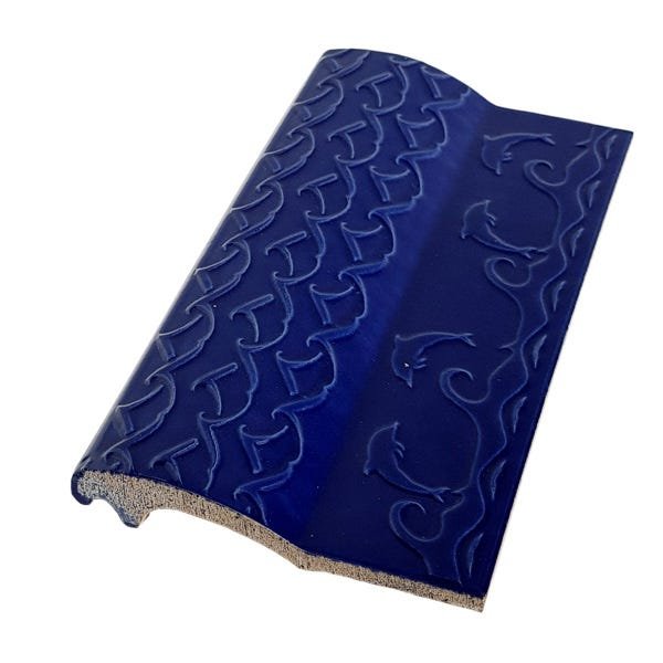 Kit 10 Bordas de Piscina de Cerâmica Golfinho Azul Cobalto 12x25