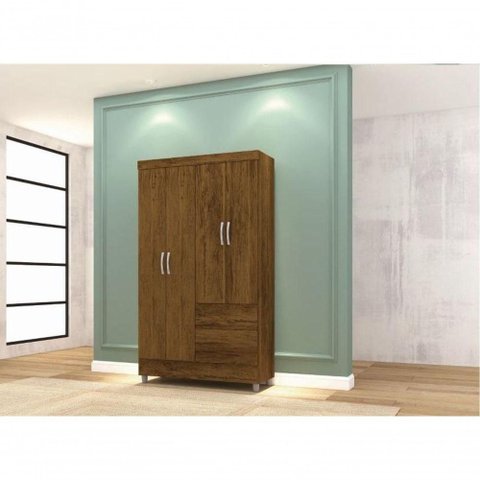 Guarda Roupa Casal Ideal Plus 4 Portas 2 Gavetas MDP Imbuia Rústico Vila Rica
