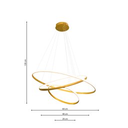 Lustre Led Pendente 3 Anéis Dourado 60cm 60w Luz 3000k - 5