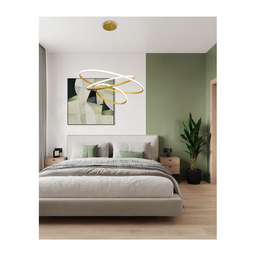 Lustre Led Pendente 3 Anéis Dourado 60cm 60w Luz 3000k - 3