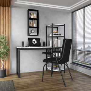 Escrivaninha Mesa Escritório Estudo Trabalho com Prateleira Branco/preto