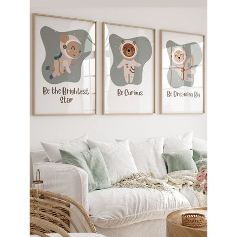 Kit 3 Quadros Decorativos Infantil Astronauta Espaço No3