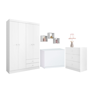 Conjunto Quarto Infantil Louise Branco G.roupas, Comoda, Bau e Nicho - Ajl Móveis Conjunto de Quarto