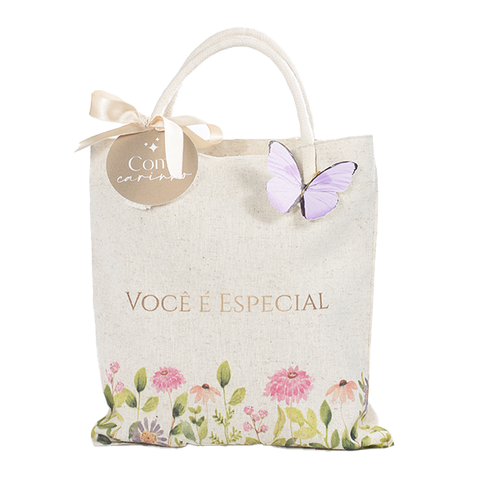 Sacola Ecobag 20x22 Linho Natural Presente Estampa Jardim Encantado