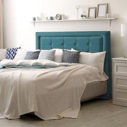 Cabeceira Estofada Grécia 195cm Veludo Azul - Cor: Azul - 1