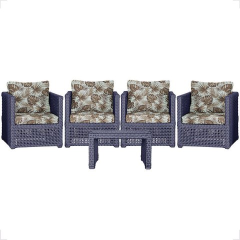 Mesa Centro e 4 Poltronas Madri Corda Náutica Estofado 6 Trama Original