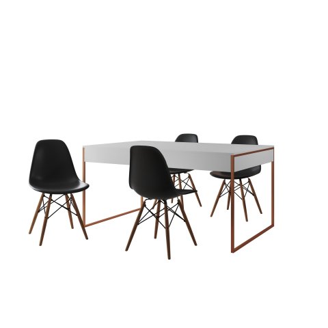 Conjunto Industrial Filadelfia 137x90 Ferro Cobre Tampo Branco 4 Cadeiras Preto