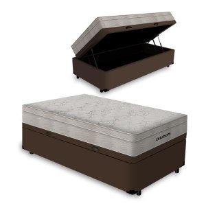 Cama Box Baú Solteiro Marrom + Colchão Molas Ensacadas Ortobom Airtech Springpocket