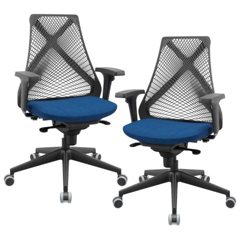 Kit 02 Cadeiras de Escritório Giratória Presidente Unix P03 Tela Cinza Crepe Azul - Lyam Decor