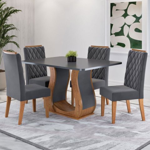 Mesa de Jantar 4 Lugares Lana Mel/cinza/veludo Cinza - Viero Móveis