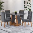 Ver imagem 1 de Mesa de Jantar 4 Lugares Lana Mel/cinza/veludo Cinza - Viero Móveis