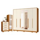 Ver imagem 1 de Guarda Roupa Casal Mercure com Espelho 6 Portas e Cômoda Belize Plus 04 Gavetas e 01 Portas