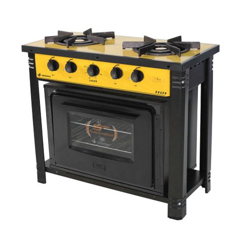 Fogão Industrial Amarelo a Gás com Forno Preto 2 Bocas Duplas Bravo BR2BF - Venâncio