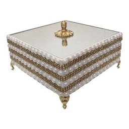 Caixas porta Joias luxo tira strass dourado e perolas Tampa vidro - 2