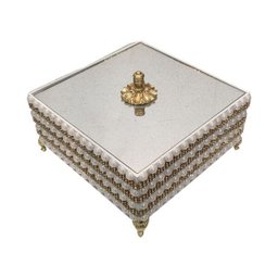 Caixas porta Joias luxo tira strass dourado e perolas Tampa vidro - 1