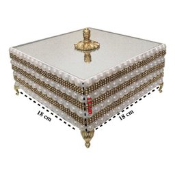Caixas porta Joias luxo tira strass dourado e perolas Tampa vidro - 3