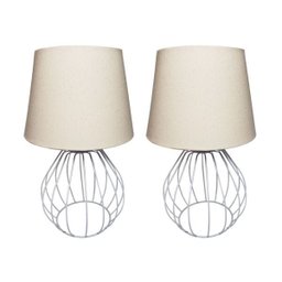 Kit de 2 Abajures Mini Barrica Aramado Cor Branco Cúpula Tecido Branco - 1
