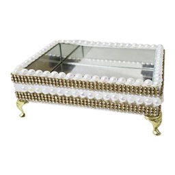 Bandejas decorativa stras e perolas com revestimento interno vidro - 2